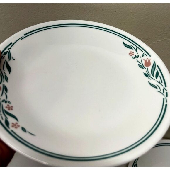 Lot of 5 Corelle Rosemarie 6.75 Inch Dessert Bread Plates Tulip Green Pink VTG - Picture 4 of 10